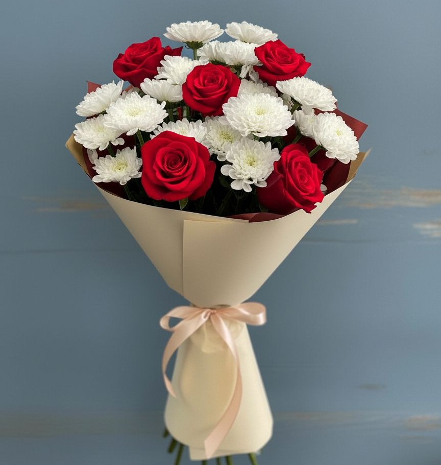 Букет цветов из: Розы и Хризантемы в Толстяково