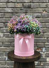 Цветочная композиция из Гипсофила и Розы в шляпной коробке в Толстяково