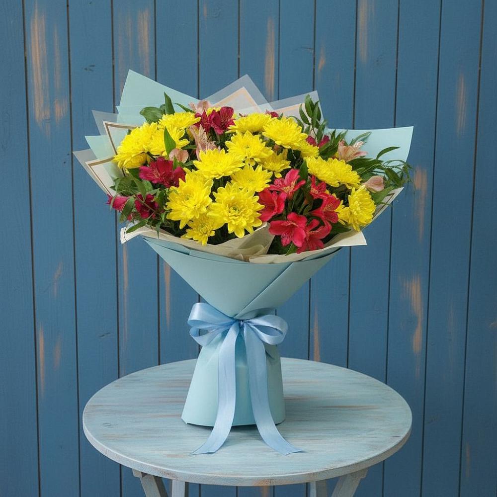Букет цветов из: Альстромерии и Хризантемы в Толстяково