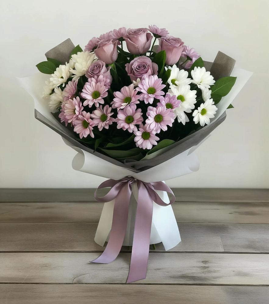 Букет цветов из: Хризантемы и Розы в Толстяково