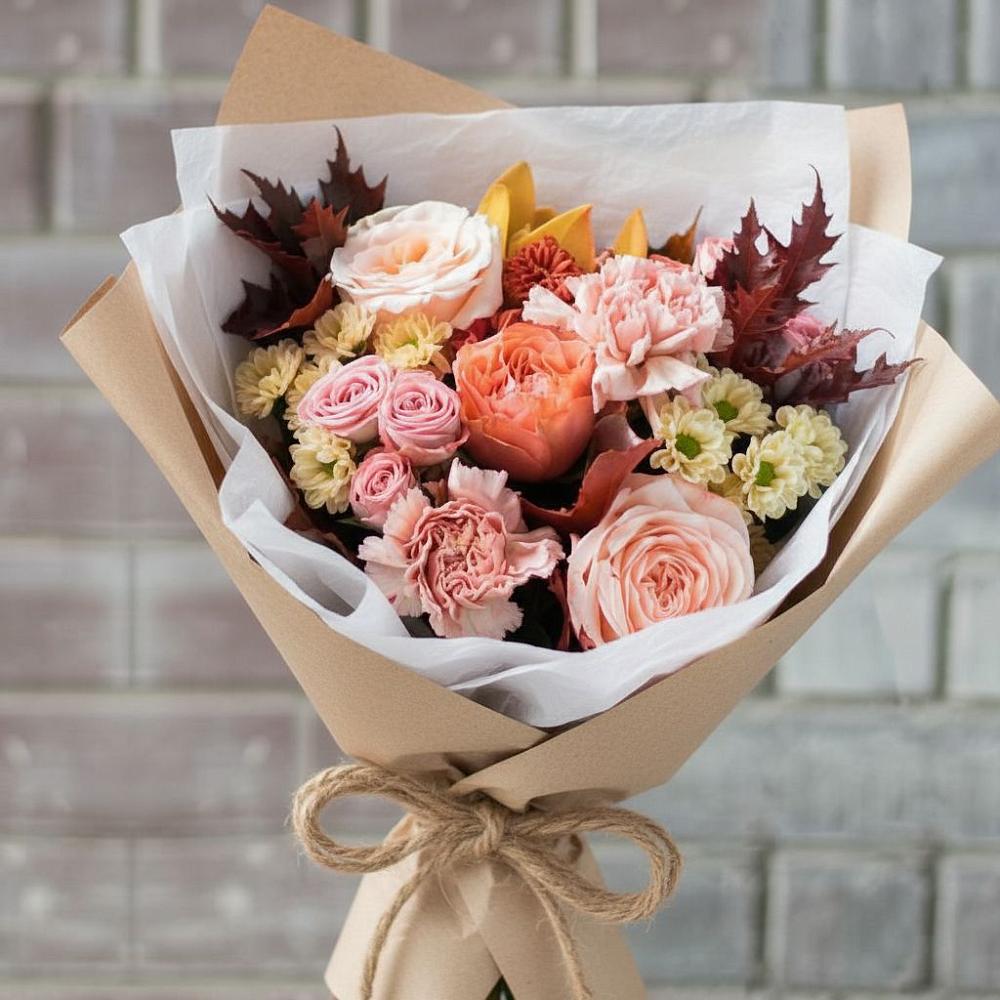 Букет цветов из: Гвоздики, Хризантемы и Розы в Толстяково