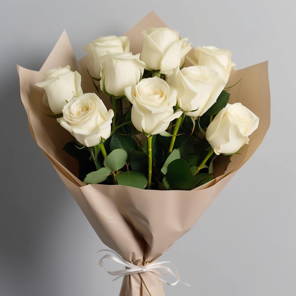 Букет 9 Белых роз Эдлесс Лав в Толстяково