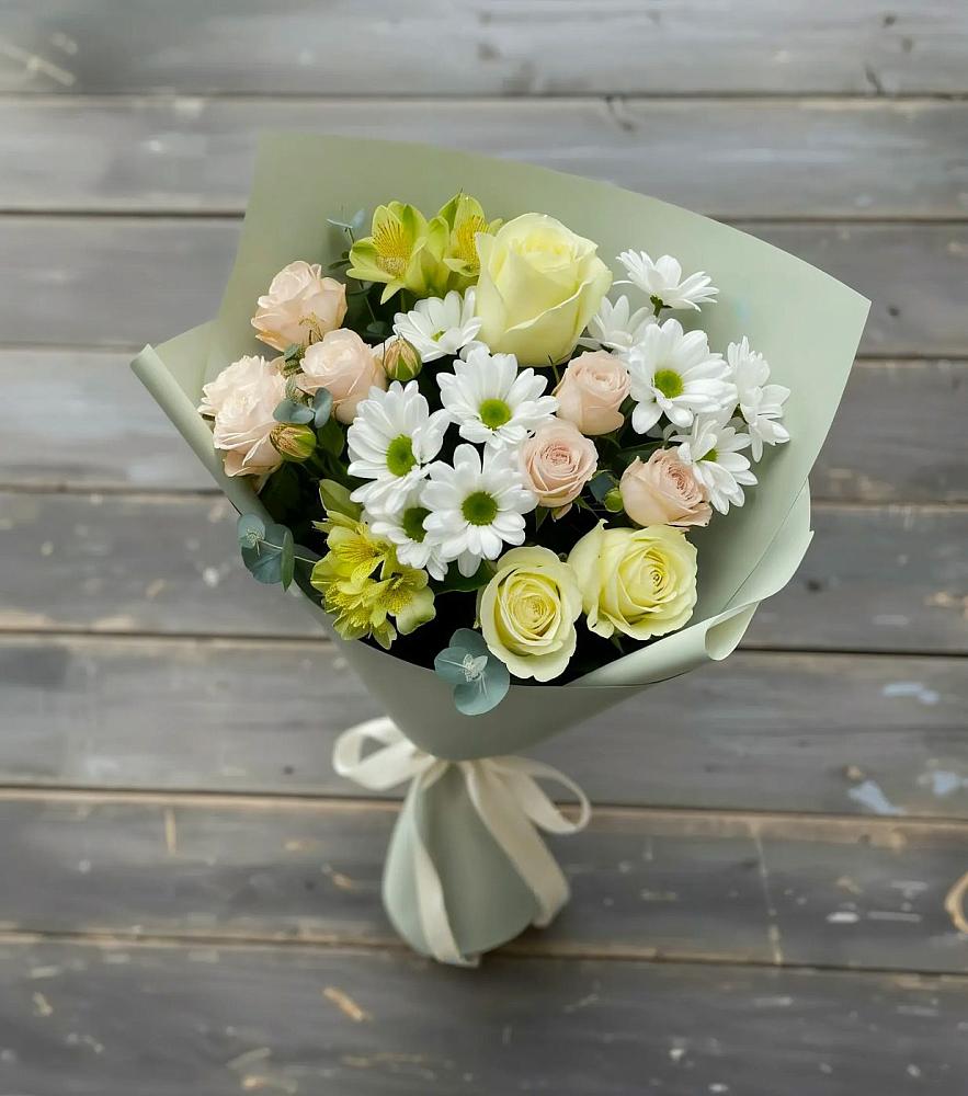 Букет цветов из: Альстромерии, Розы и Хризантемы в Толстяково