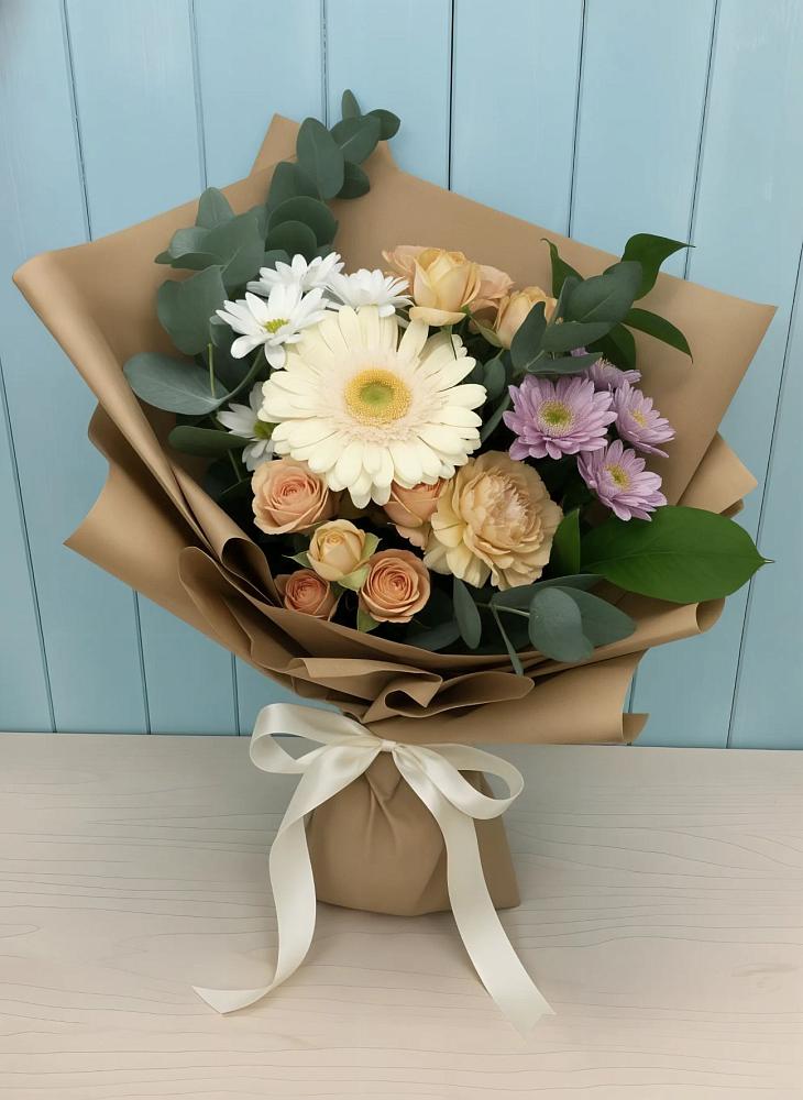 Букет цветов из: Герберы и Хризантемы в Толстяково