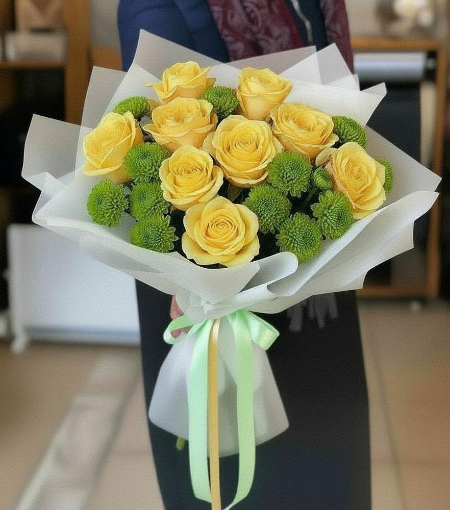 Букет цветов из: Хризантемы и Розы в Толстяково