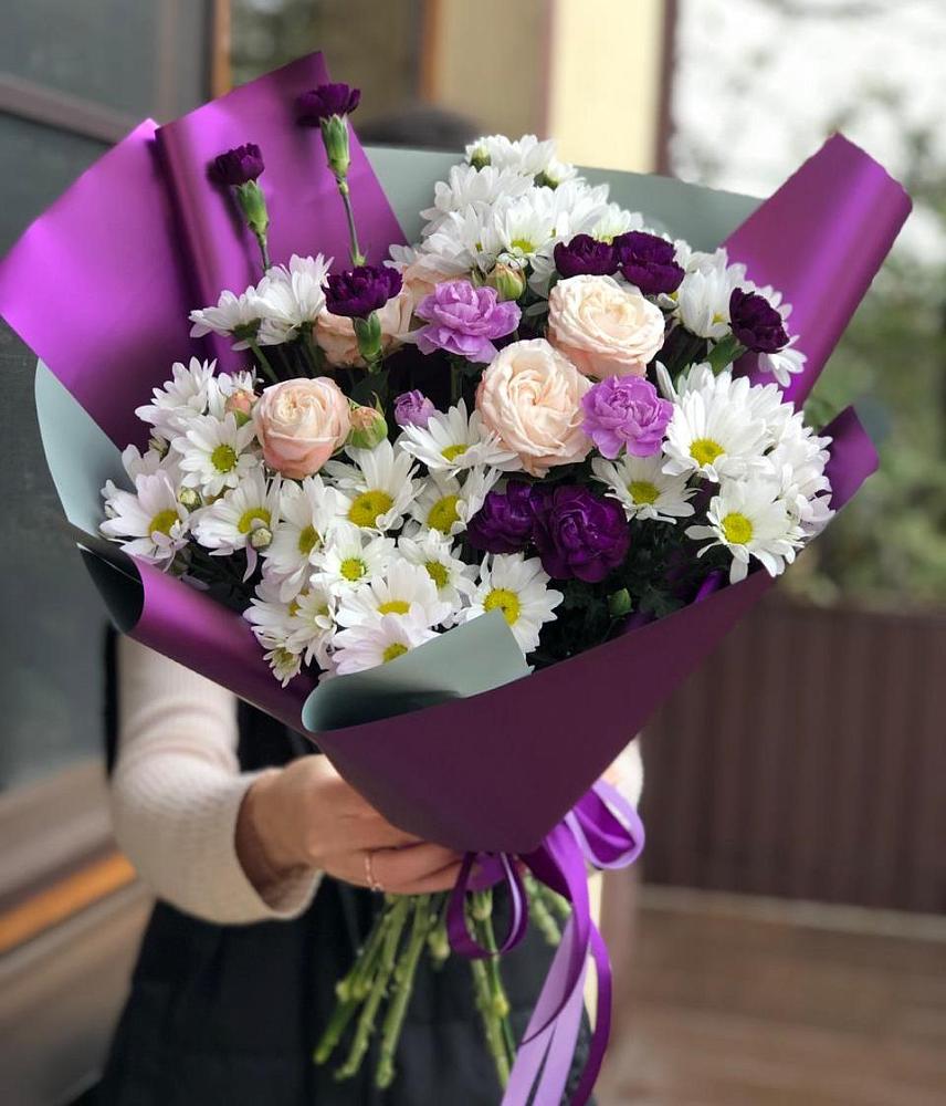 Букет цветов из: Хризантемы, Гвоздики и Розы в Толстяково