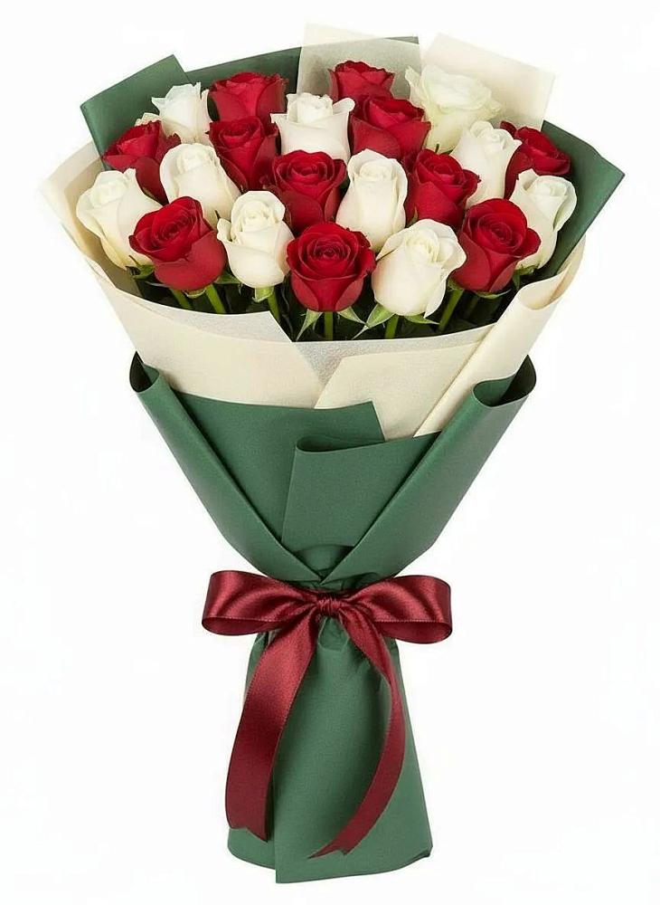 Букет Микс из красных и белых роз в Толстяково