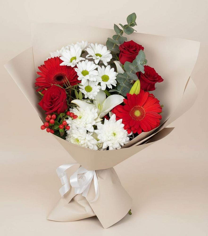 Букет цветов из: Розы, Хризантемы, Герберы и Лилии в Толстяково