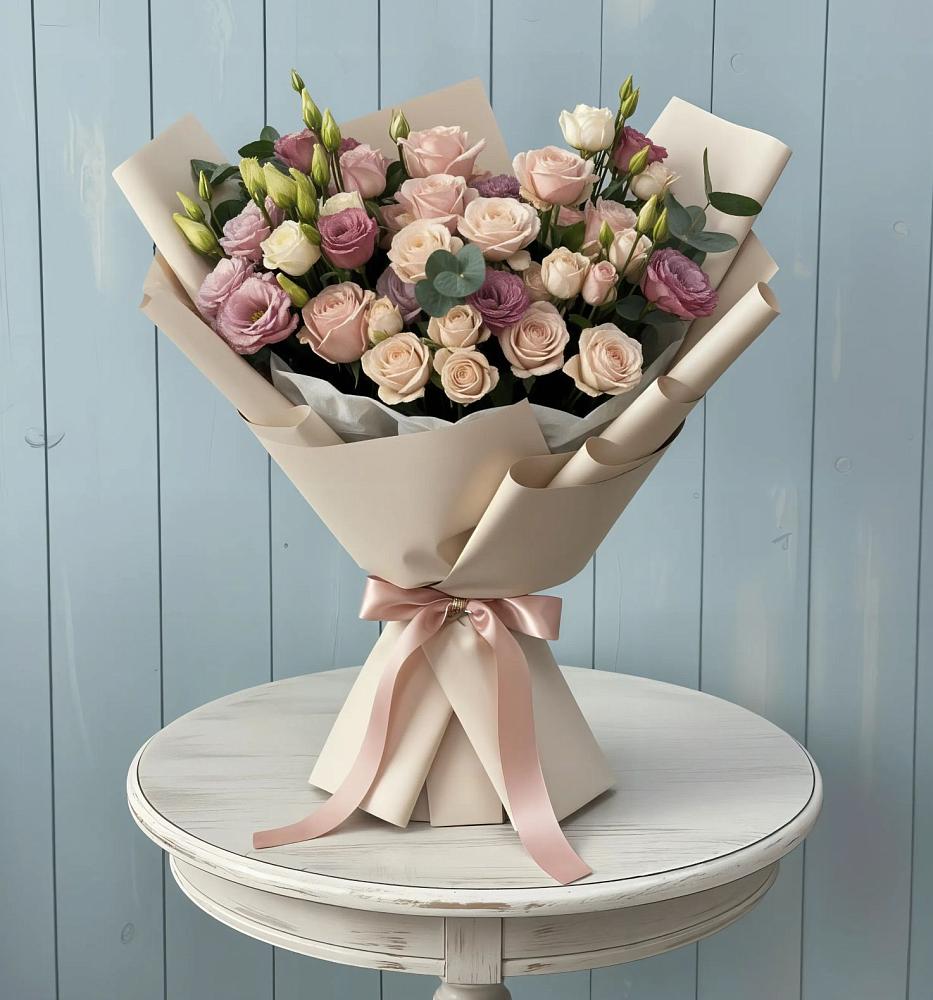 Букет цветов из: Розы и Лизиантусы в Толстяково