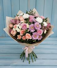 Букет цветов из:  Хризантемы, Розы и Альстромерии в Толстяково