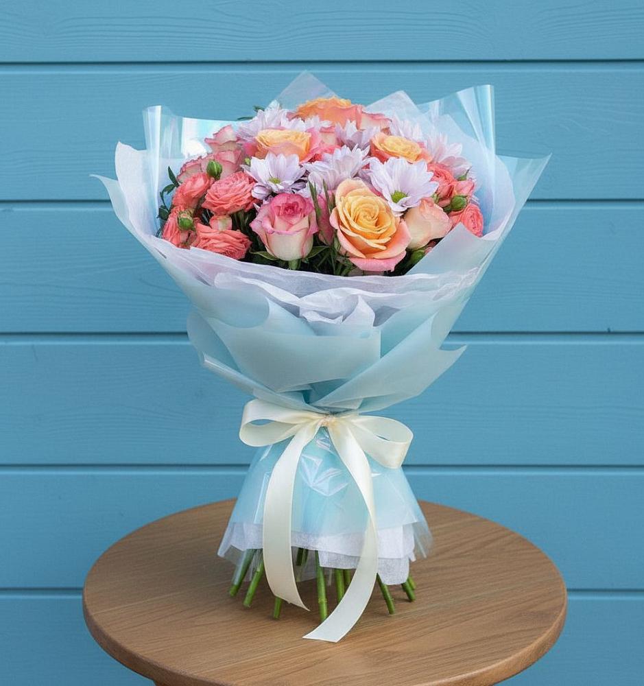 Букет цветов из: Хризантемы и Розы в Толстяково