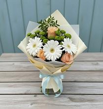 Букет цветов из:  Герберы, Розы и Хризантемы в Толстяково